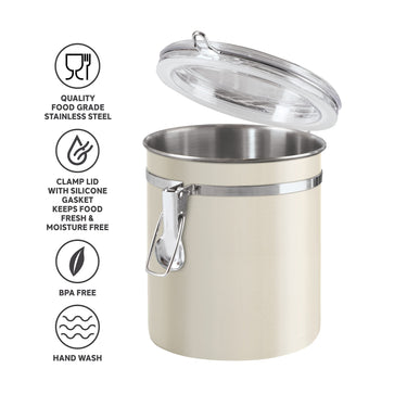 Oggi Stainless Steel Kitchen Canister 36 fl oz, Gray - Airtight Clamp Lid, Clear See-Thru Top - Ideal for Kitchen Storage, Food Storage, Pantry Storage. Size 4.75